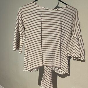 Express Cream and Brown Striped Blouse